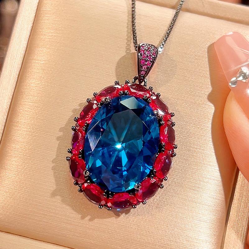 Huabi Jewelry Simulation Red Corundum Blue Spinel Light Luxury Jewelry Set Main Stone 15 * 20