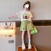 Children' Set Girls Summer Shorts Sports Suit New Sty Teteenager Girls Cartoon T-shirt Shorts Two-piece Suit Trendy