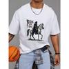White T Shirt Ride or Die Knight on Horse Graphic Print Casual Wear for Men