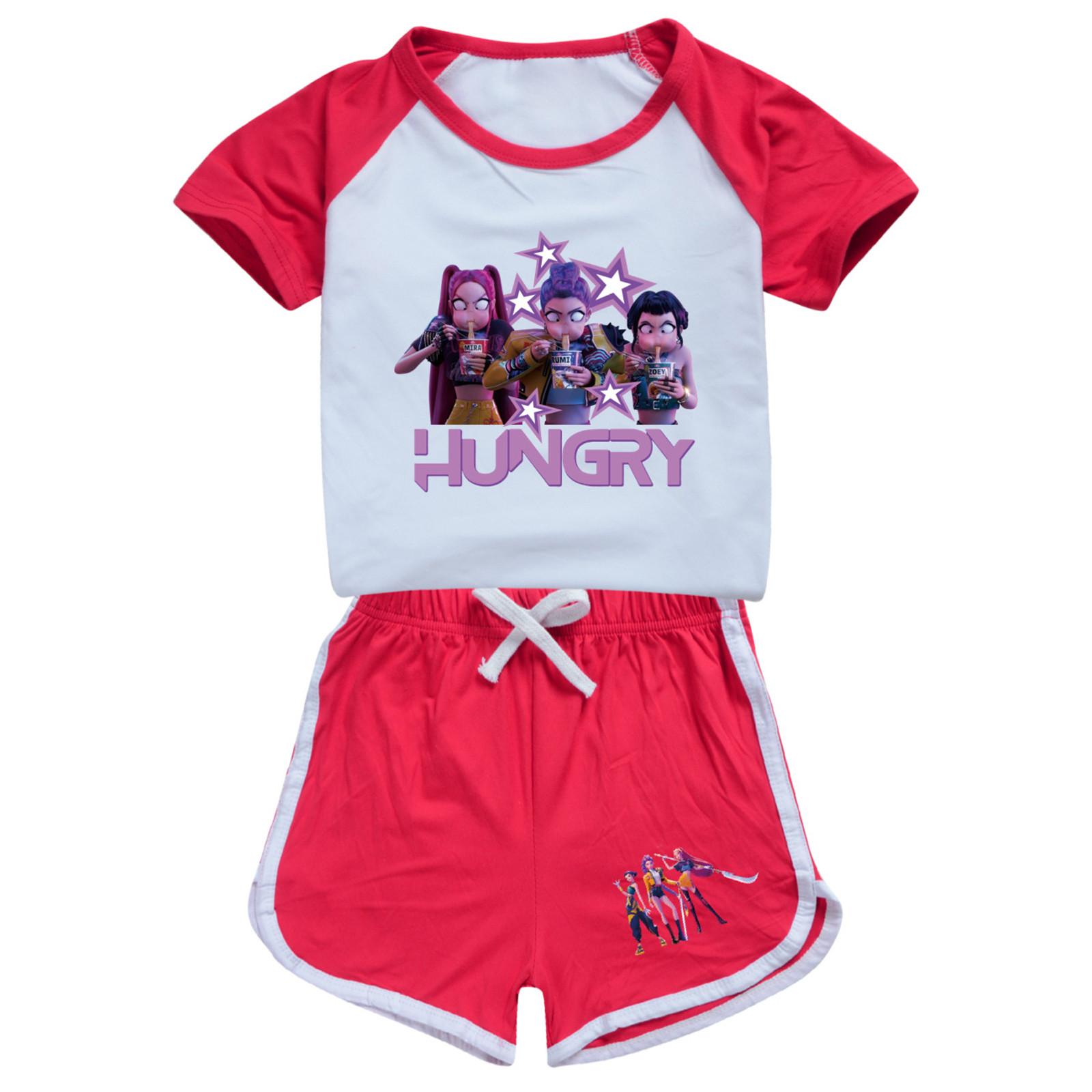 

Детская летняя спортивная футболка и шорты, комплект из 2 предметов, спортивный костюм, комплект одежды с коротким рукавом и принтом, кроп-топы 110 красный