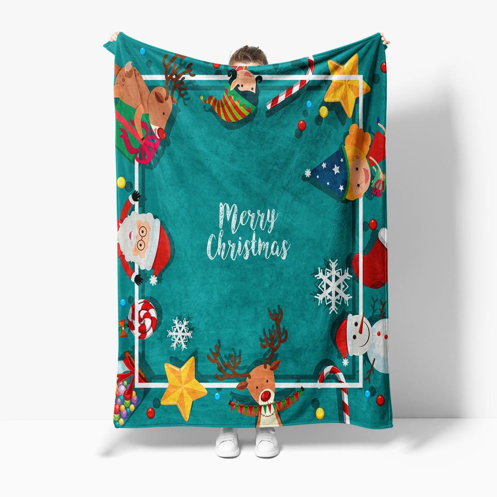 TU Festive Christmas Throw Blanket Cozy Reversible Holiday Home Decor Gift Reindeer Snowflakes Merry Xmas Patterned Fleece
