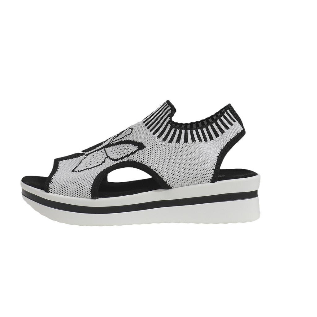 Flying weaving casual flat sandals women's 2025 new breathable one-pedal color matching butterfly style fish mouth sandals