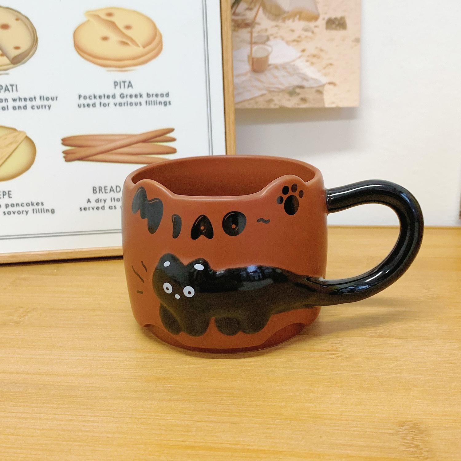 Design Gevoel Kat Gestapelde Beker Hoge Waarde Keramische Mok Koppel Drinkwater Beker Huishoudelijke Koffie Ontbijt Beker Mannen 301-400ml