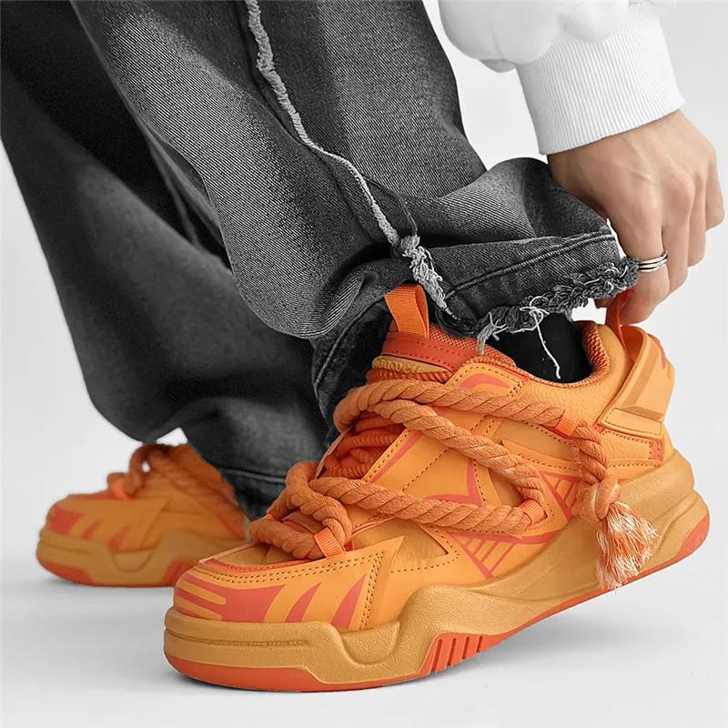 Tendência Designer Sapatos Laranja Para Homens 2024 Moda Masculina Casual Tênis Streetwear Plataforma Skate Sapatos Homens Sapatos Hip Hop