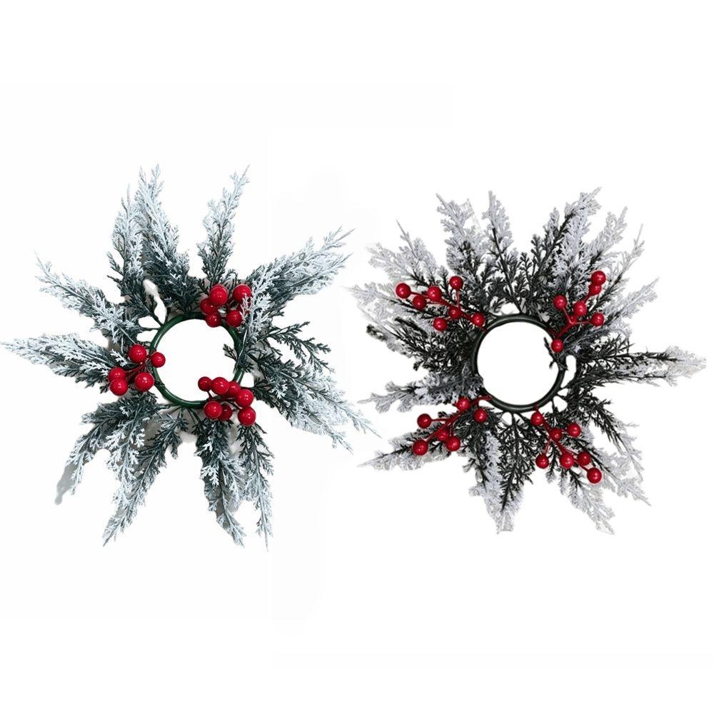 Red Berry Artificial Wreath Candle Rings DIY Xmas Pillar Candlestick Wreath Candle Holder Xmas