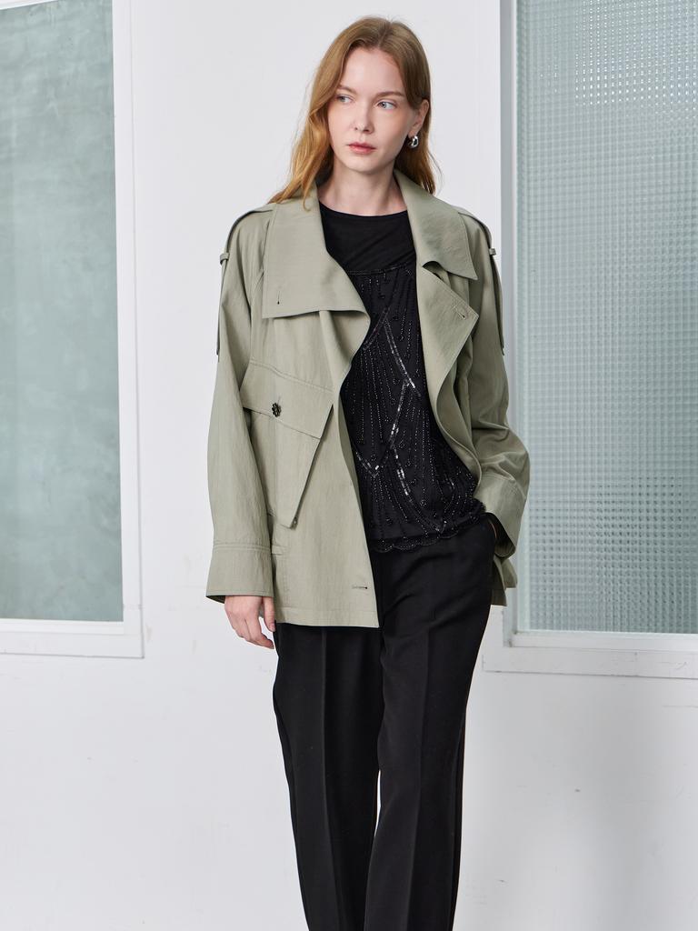 Maxza Diagonal Out-Pocket Half Trench Jacket