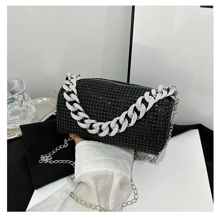 New Outdoors Allover Rhineste Bucket Bag, Glitter Chain Prom Purse, Women's Mini Crossbody Bag (6.3*3.54) Inch