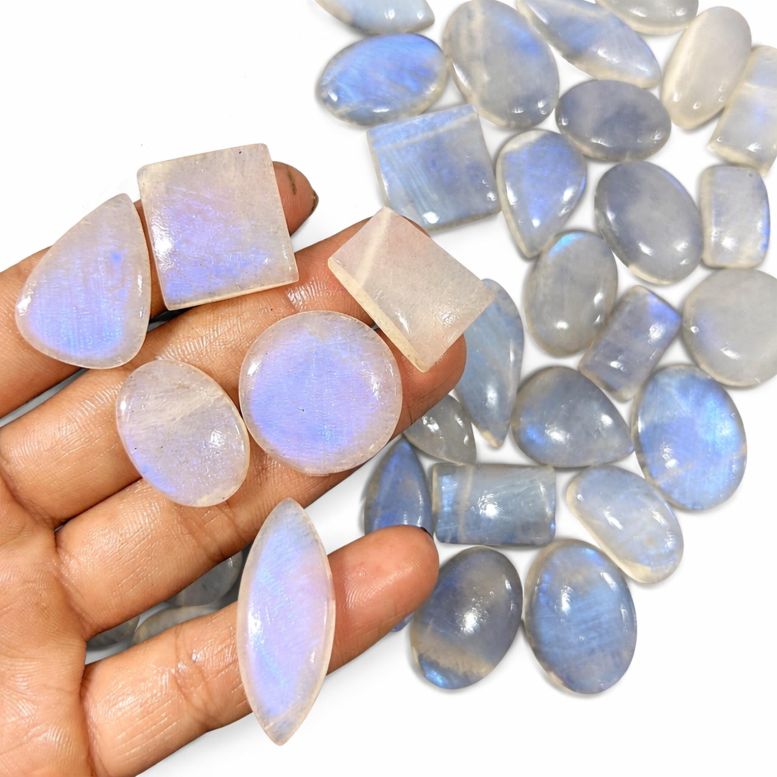 Rainbow Moonstone Cabochon Lot, Flashy Moonstone Gemstones, Mixed Shape Natural Moonstone Cabochons for Jewelry Making 100 Carats белый
