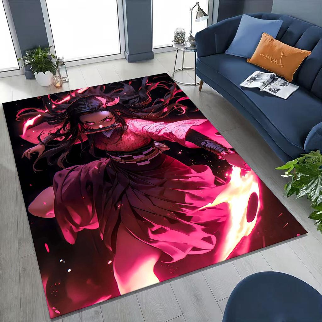 Anime Demon S-Slayer Kamado Nezuko Tanjirou Kreslený koberec pro ložnici, obývací pokoj, pohovku, domácí rohožku, dekor, dětská protiskluzová podložka na podlahu