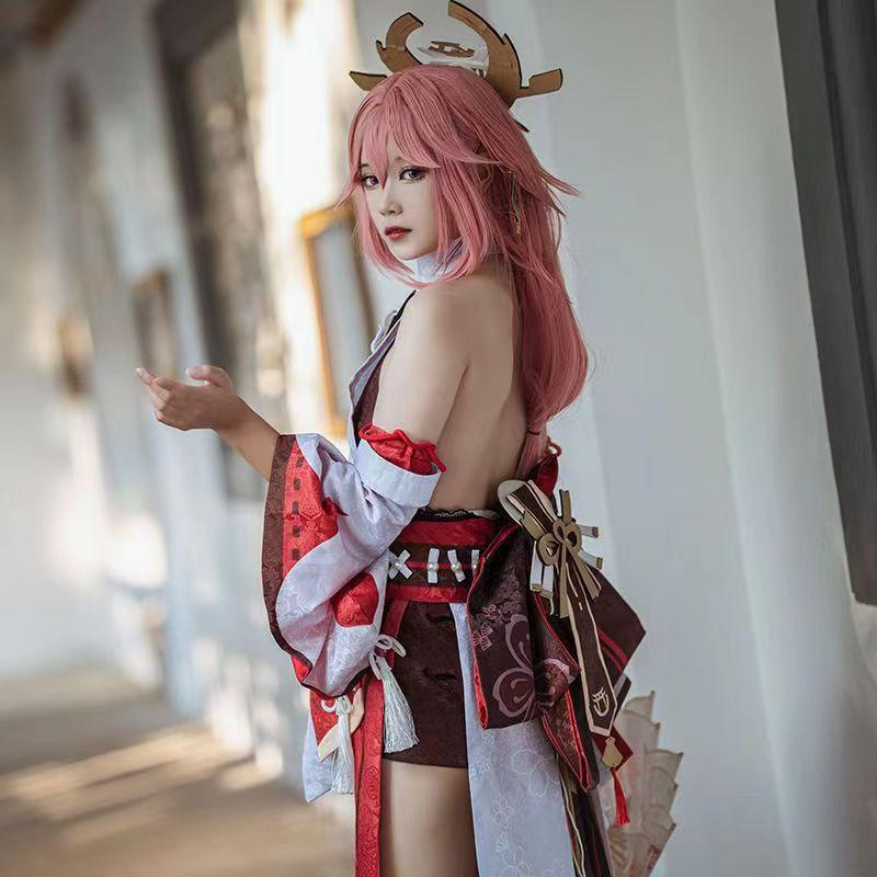   Yae Miko Cosplay Costume Guuji Yae Fancy Outfits Guuji Full Set Guuji Yae Dress Headwear Game Suit