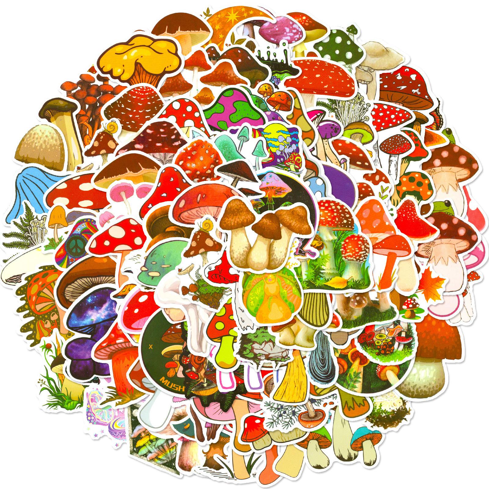 

T01040128 Clearance 100 Pieces Mushroom Sticker Cute Cartoon Mushroom Diy Waterproof Removable Graffiti Sticker