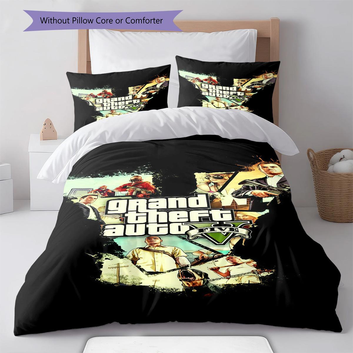 

GTA POSTER RugPattern Bedding Quilt Set Quilt Cover Pillowcase Home Decoration Birthday Gift (1 * duvet cover + 2 * pillowcase, without core) 135x200cm