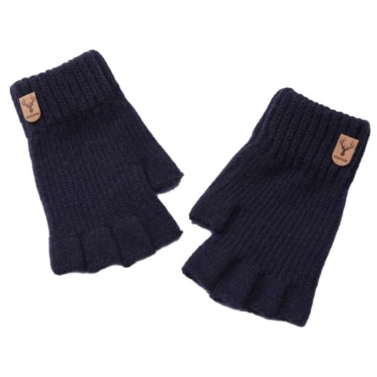 1 Pair Gloves Half Fingers Knitted Elastic Soft Anti-slip Warm Thickened Solid Color Unisex Student Winter Writing Gloves