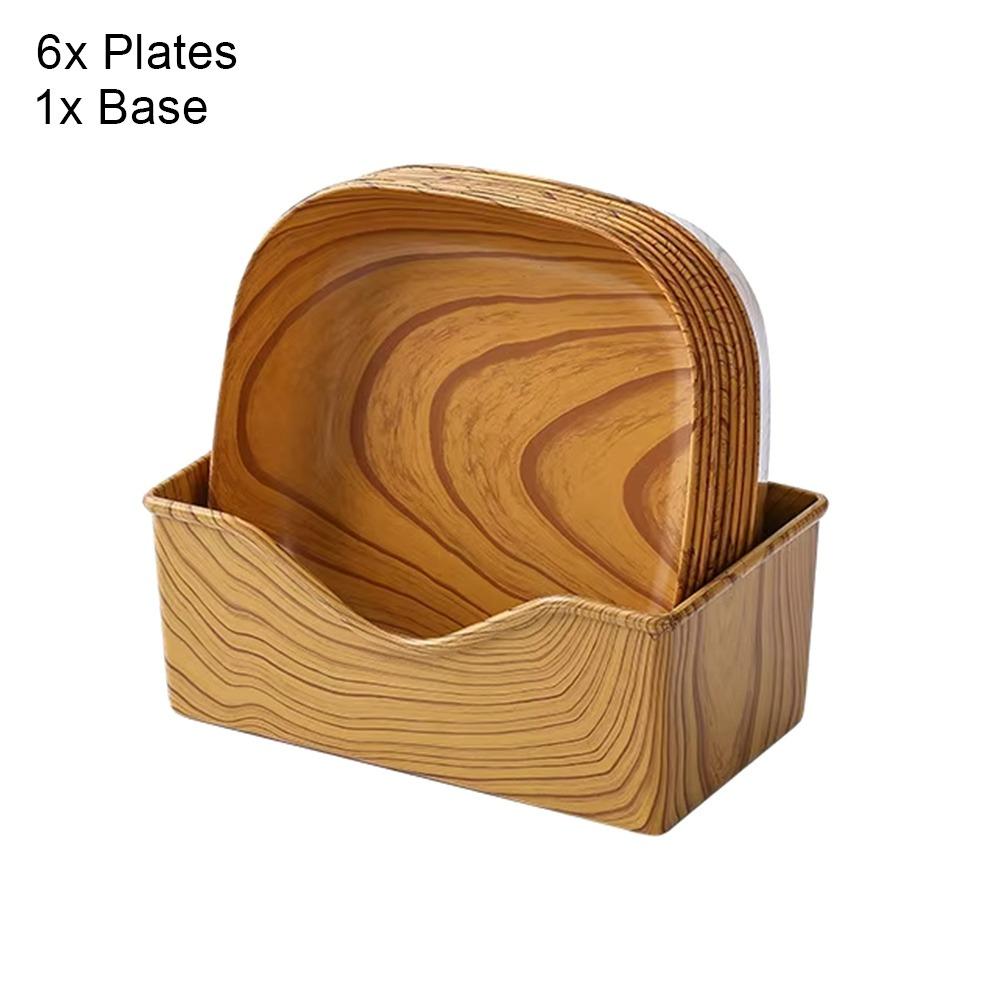 7Pcs/Set Imitation Wood Grain Snack Plates 14cm Square Tray New Simple Tea Art Dish