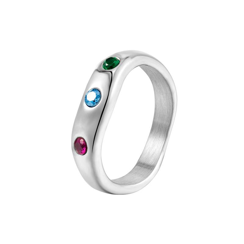 Korean Version of Retro Niche Gemstone Ring Simple Ins Zircon Non-fading Ring Women's Electroplated Titanium Steel