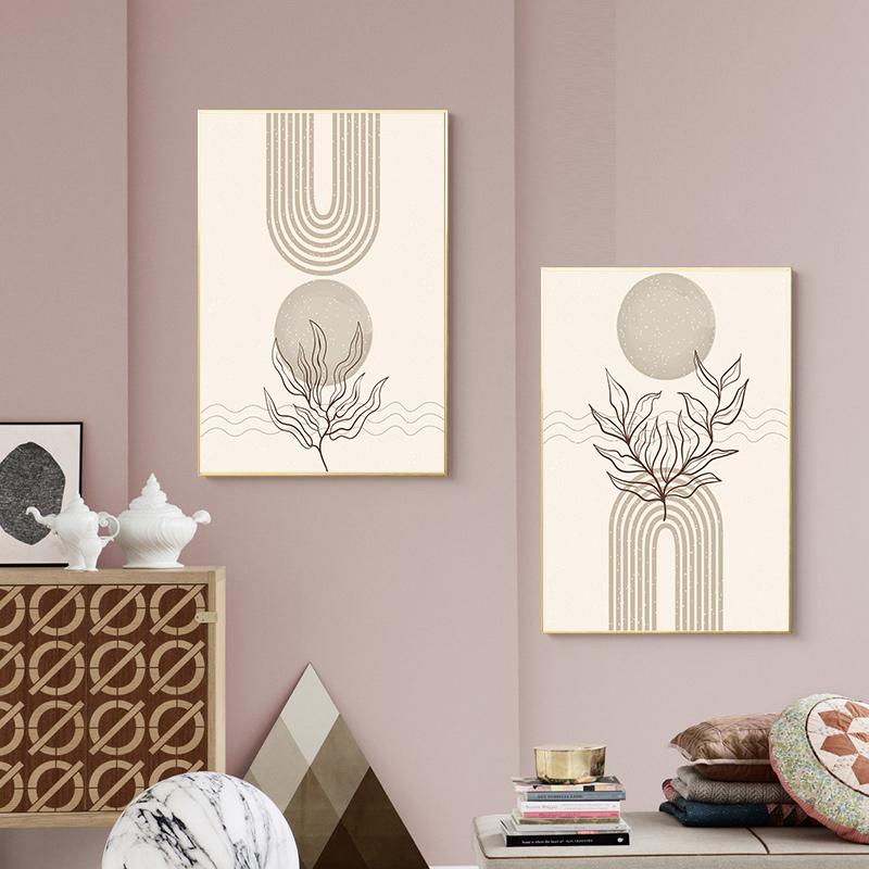Bohemian Canvas Poster Vintage Minimalist Line Leaf Wall Art Geometric Prints For Modern Living Room Home Decor Unframed