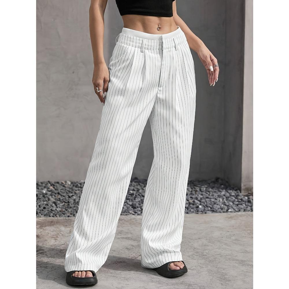 Women's Trousers Japanese and Korean Casual High Waist Color Matching Simple Drape Striped Straight Trousers Wide Legs