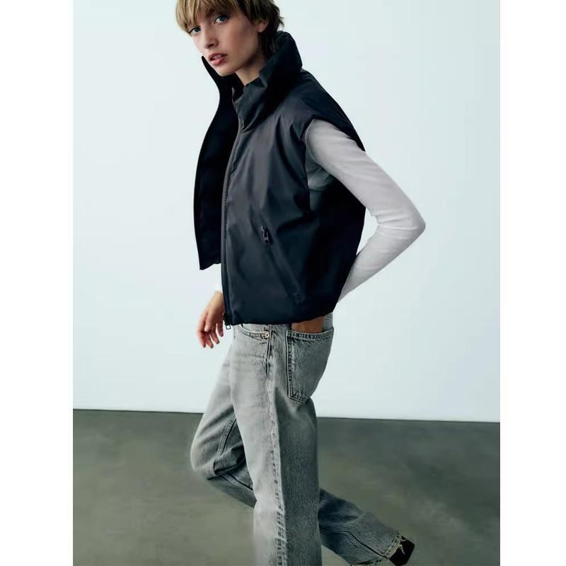 Fall and Winter New Arrival Women's Stand Collar Sleeveless Double-Sided Wear Short Cover-up Cotton-Padded Jacket Vest Vest 3427712