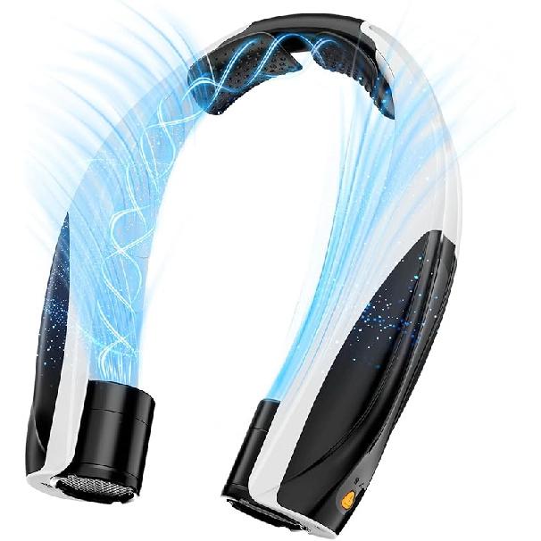 JIJ Neck Fan – Portable Neck Fan Rechargeable with 6 Adjustable Speeds, Neck Cooler with 360° Surround Breeze, Upgraded Long-lasting Wearable Fan Black & White