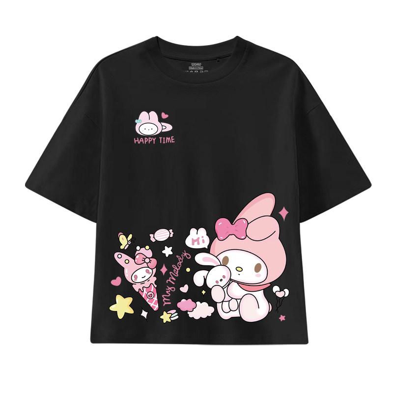 

2026 Summer New Soft Cute Melody Cartoon Printed Childrens Tshirt Pure Cotton Breathable Round Neck Parent Child Wear S