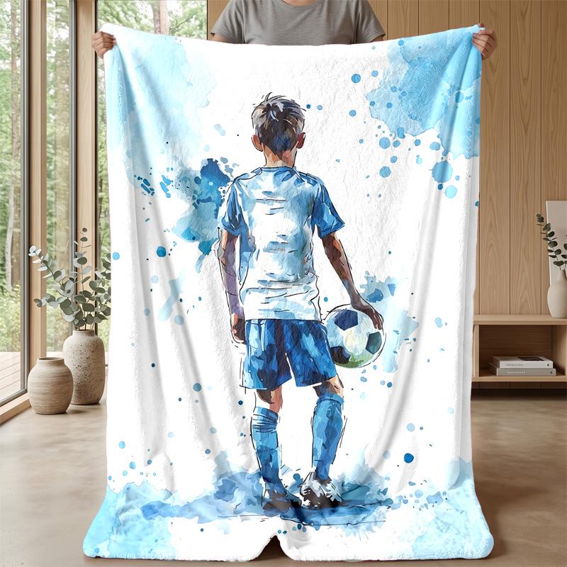 Soccer Player Art Theme Blanket Lightweight Warm Flannel Blanket Decorative Throw Blanket for Home Decoration