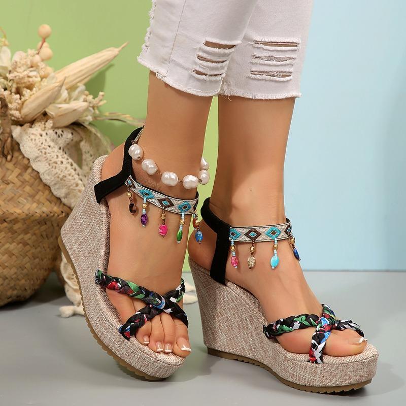 Fashion 2025 NEW Casual Fashionable Wedge Roman Summer Flower Thick Sole Sexy High Heels Women's Walking Open-toe Sandals