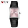 OFNS Women's Waterproof Stainless Steel and Leather Strap Square Fashion Quartz Watch