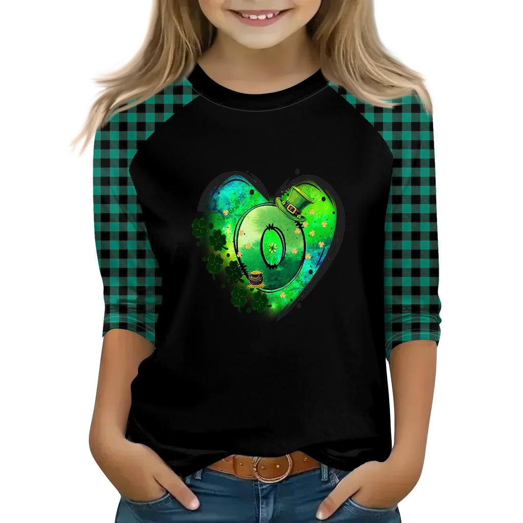 Oberteile für junge Mädchen von 4–16 Jahren, Rundhalsausschnitt, 3/4-Ärmel, T-Shirts, trendige Oberteile, Outfit-T-Shirts