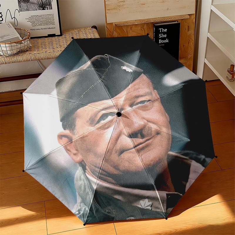 1pc Hollywood movie star John Wayne Umbrella Portable Folding Umbrella Iron Frame Hole Bone Structure Outdoor Home Umbrella