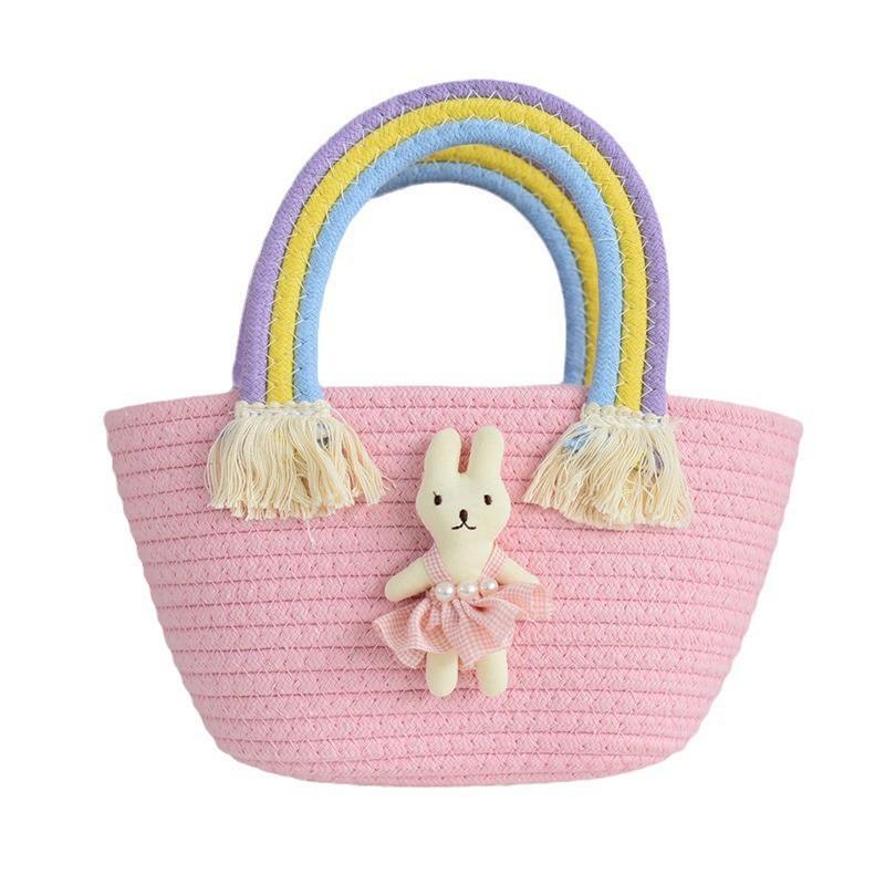Girls 'bag Korean Rainbow Cloud Handbag Children's Woven Bag Large-capacity Straw