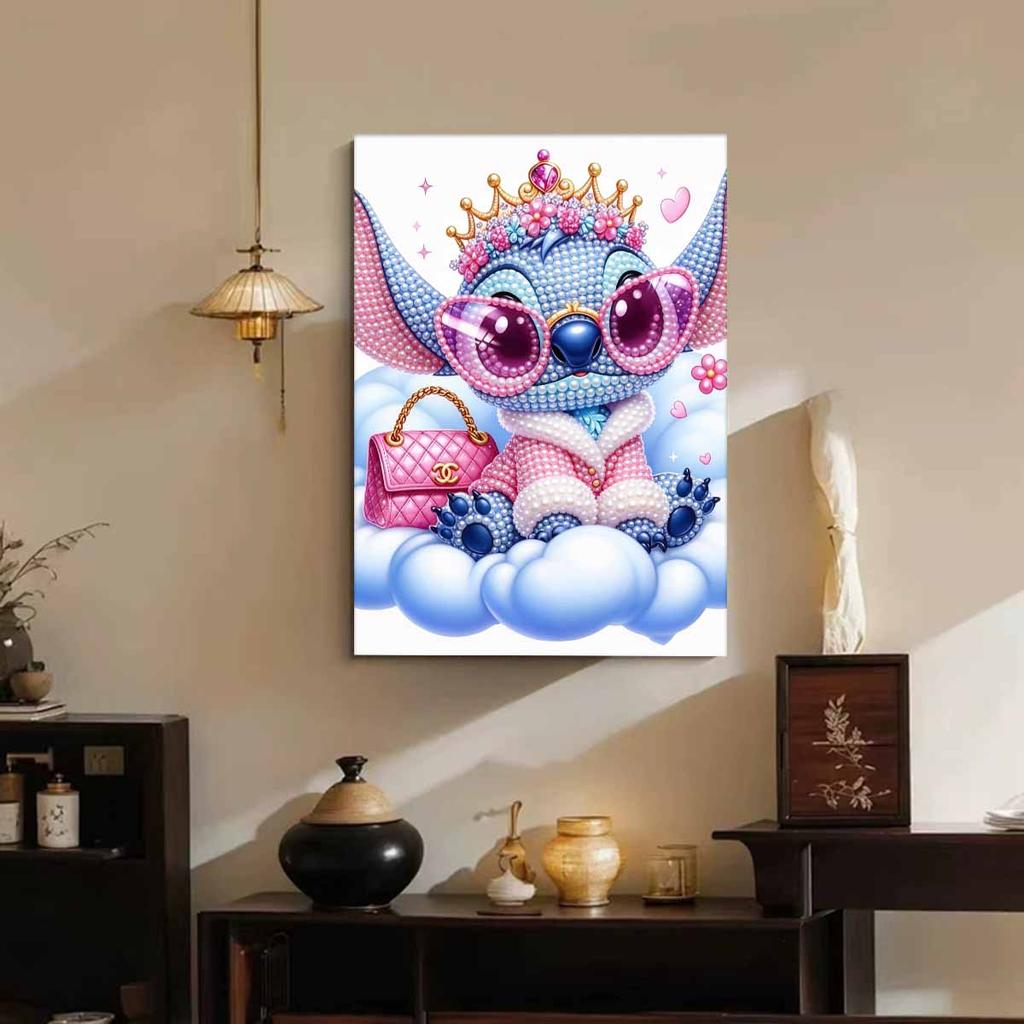 Sweet Cool Pearl-Inlaid Stitch Frameless Art | Cloudy Dreamy Bg, Handmade 2D Pearl Craft, Shows Pink Outfit, Ideal for Y2K, Girly, Creamy Home Decor