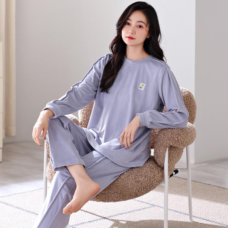 Island Fleece Pajamas Women'S Autumn And Winter Fleece Thickened Warm Coral Fleece Casual Loungewear Set