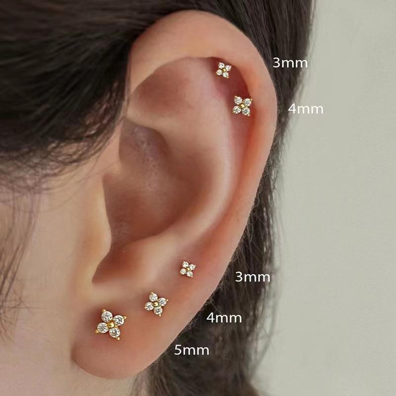 Ladies Romantic Fashionable Small Flower Earrings Daily Casual Delicate 3pcs/Sale Shiny CZ Piercing Jewelry Party Birthday Gifts