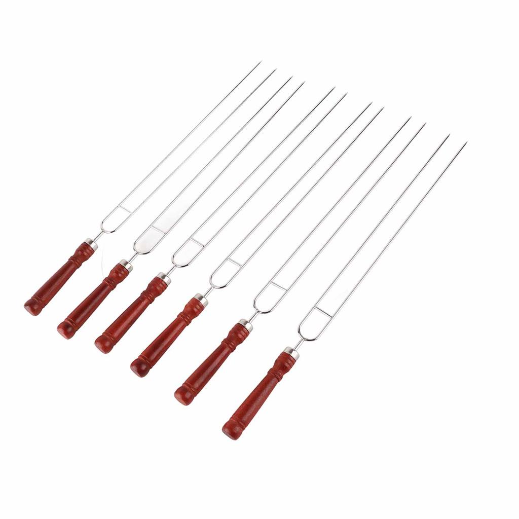 6pcs Barbecue Fork 2pcs Silicone Barbecue Brush Stainless Steel Roasting Stick U-shaped Hot Dog Fork with Wooden Handle