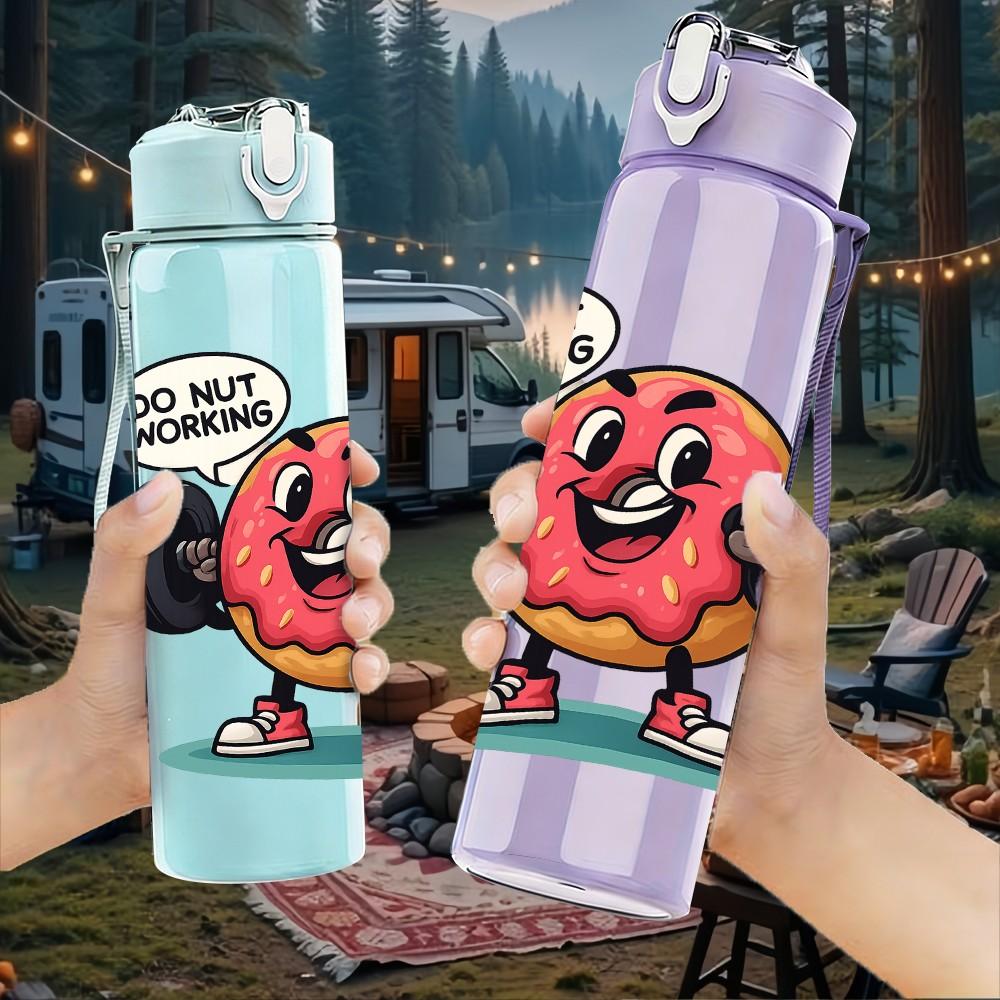 1PC Weight Lifting Gym Cartoon Character Pattern 750ml Color Plastic Sports Water Bottle Leakproof Flip Straw Lid Suitable for Sports Office Home Use