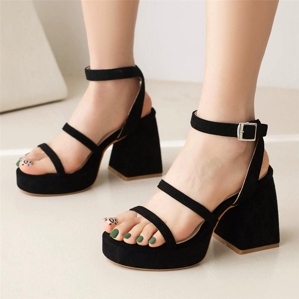 Fashion Summer New Sexy Flcok Party Sandals Women Platform Elegant Thick High Heels Shoes Trendy Ankle Strap Sandalias Ladies Beige Pink