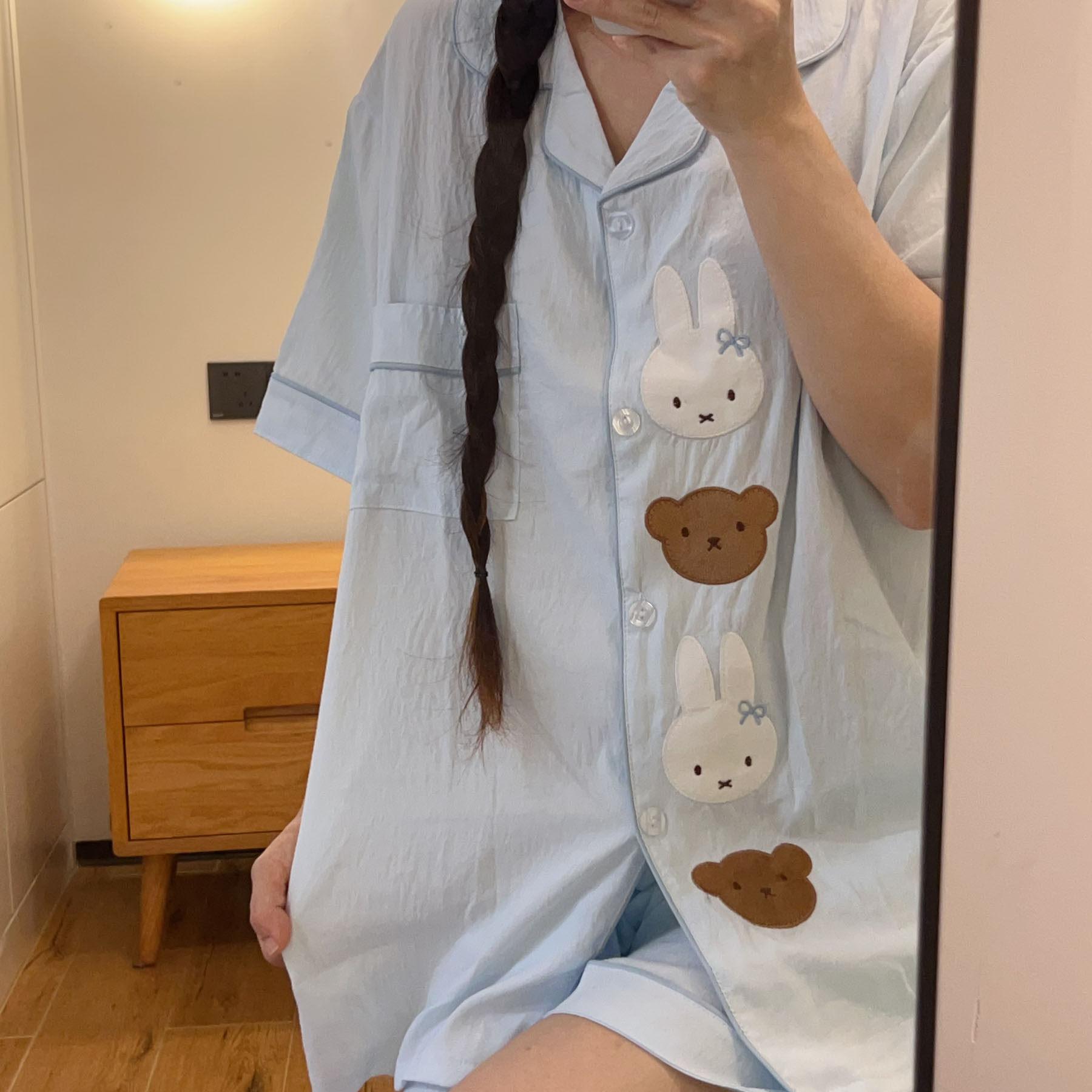 

Soft cute princess style Miffy bear pajamas women s summer cardigan short-sleeved shorts two-piece set women s casual loungewear XXL