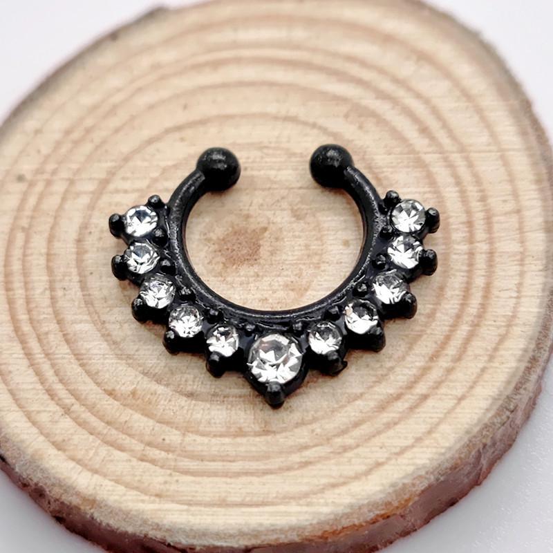 Alloy Diamond Faux Nose Ring Jewelry with No-Hole Clip Design