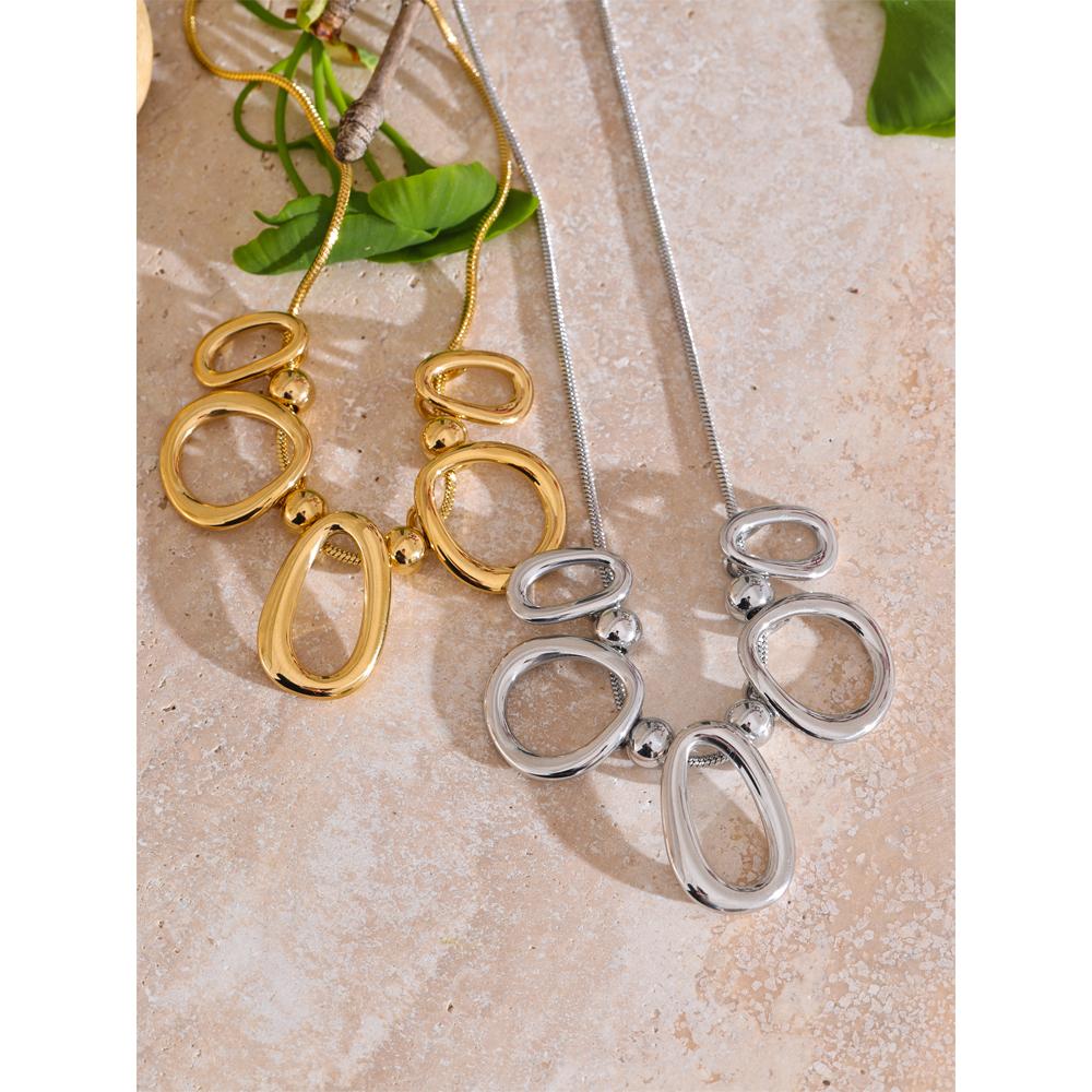 Yhpup Water Resistant Personalized Hollow Oval Pendant Necklace 18K Golden Plated Trendy Stainless Steel Creative Jewelry 2025