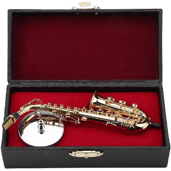 Maxmartt Miniature Alto Saxophone Replica with Stand and Case - Gold Plated Instrument Model Ornaments