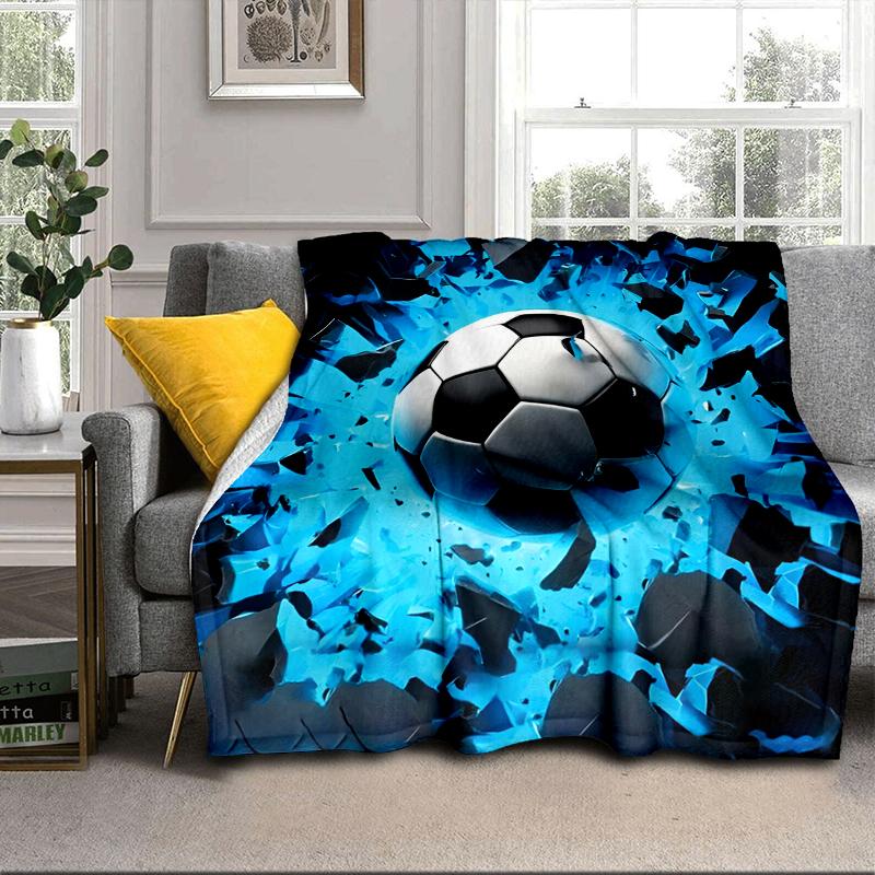 Soccer Ball Bursting Through Blanket Flannel Blanket for Bed, Sofa, Camping, Hiking, Picnic Essentials, Gift for Family Fan Gifts