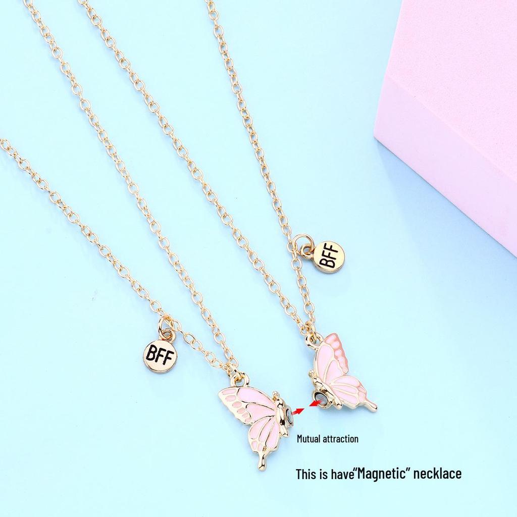 Cross-Border Butterfly Magnet Stone Necklace - Best Friend Alloy Pendant