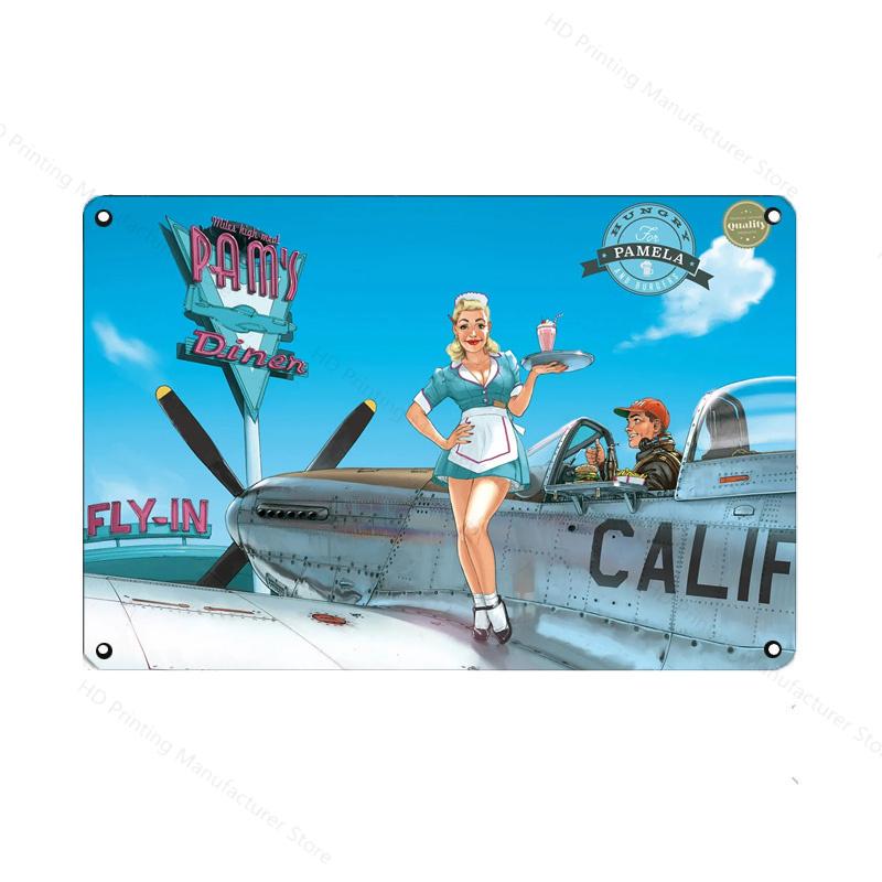 Vintage Classic Movie Tin Sign Retro Metal Plate Sexy Beauty Painting Wall Decor Airplane Plaque Pin Up Poster Room Decoration