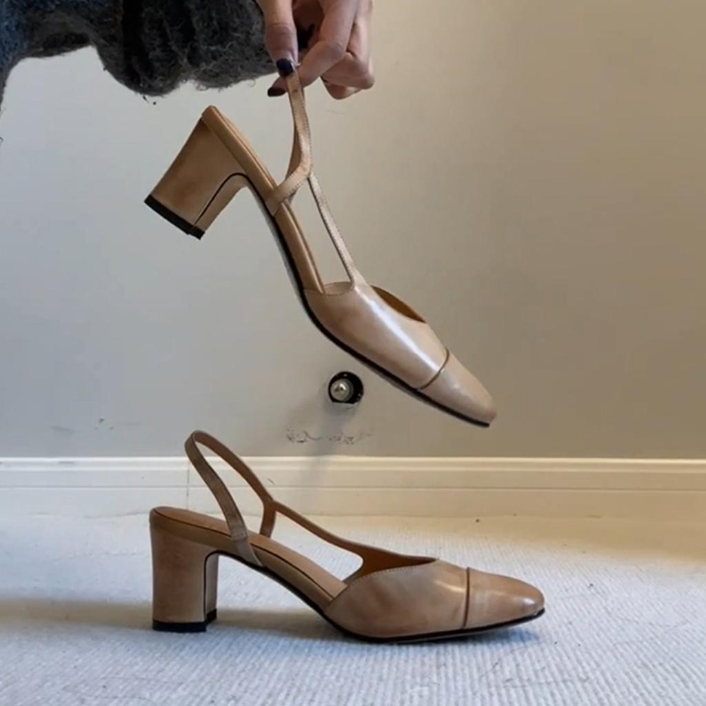 Retro literary and artistic style one-pedal high-heeled sandals women's round head rear strap bag head shoes