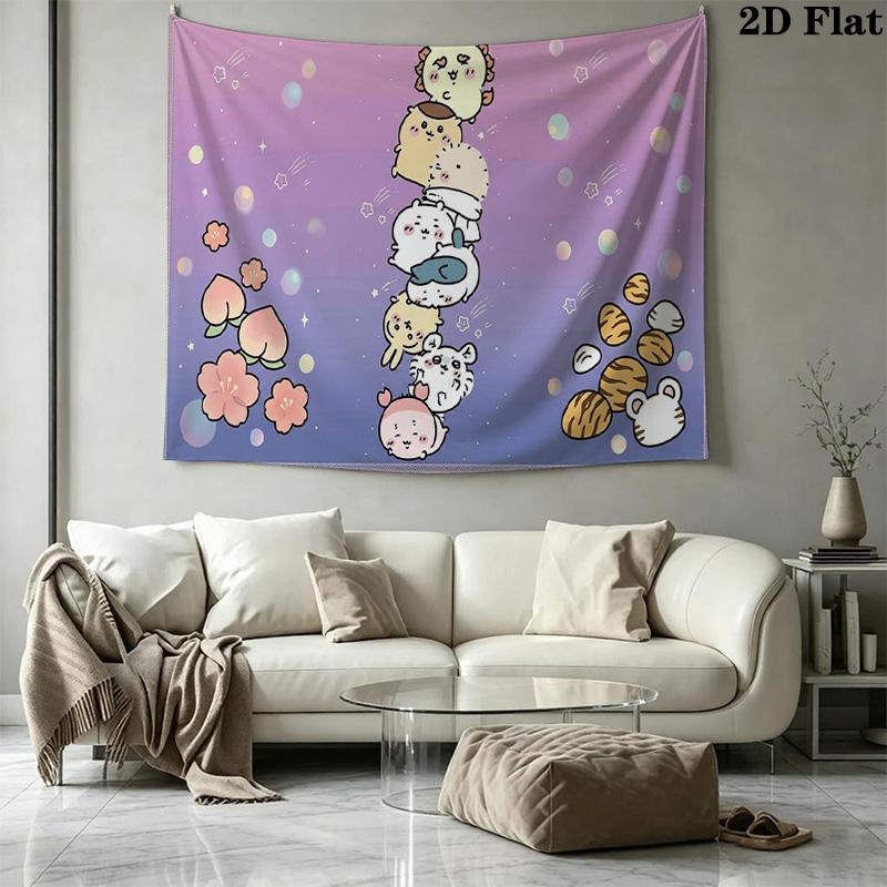Anime Chiikawa Wall Tapestry Aesthetic Wall Hanging Printed Fabric Blanket Decorative Tapestries for Bedroom Living Room Home Decor