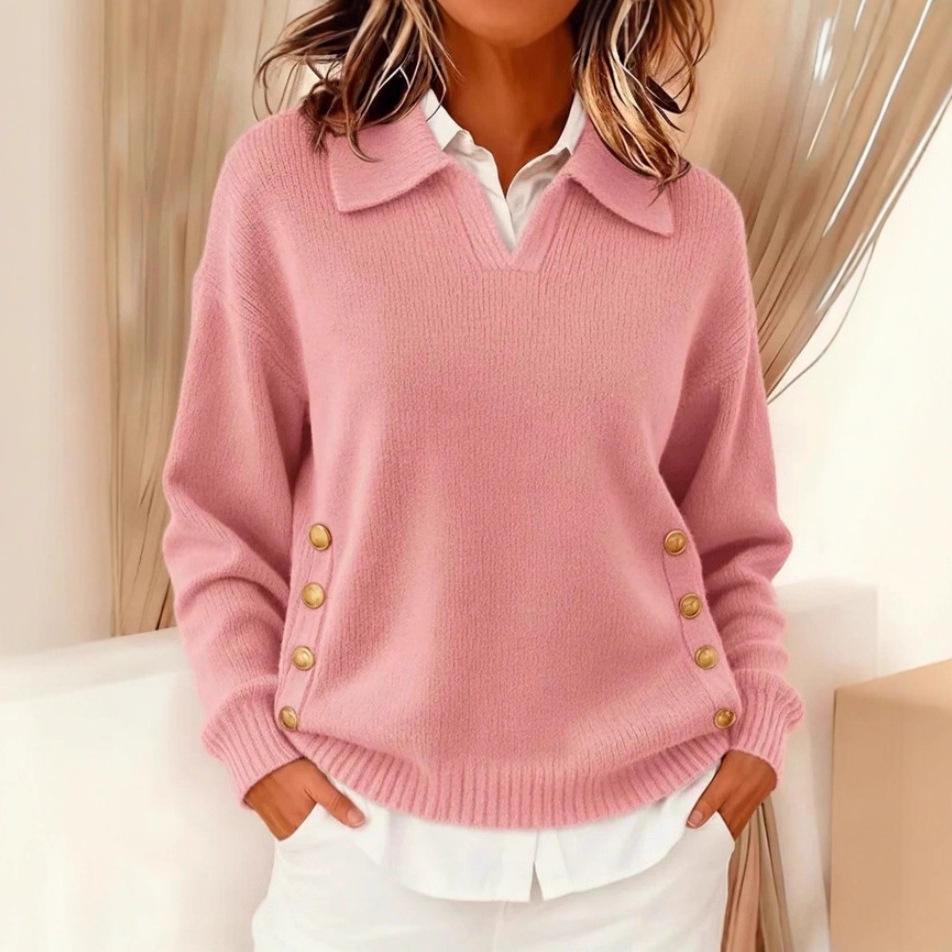 2025 Women's Loose Fit Long Sleeve Casual Lapel Pullover Sweater