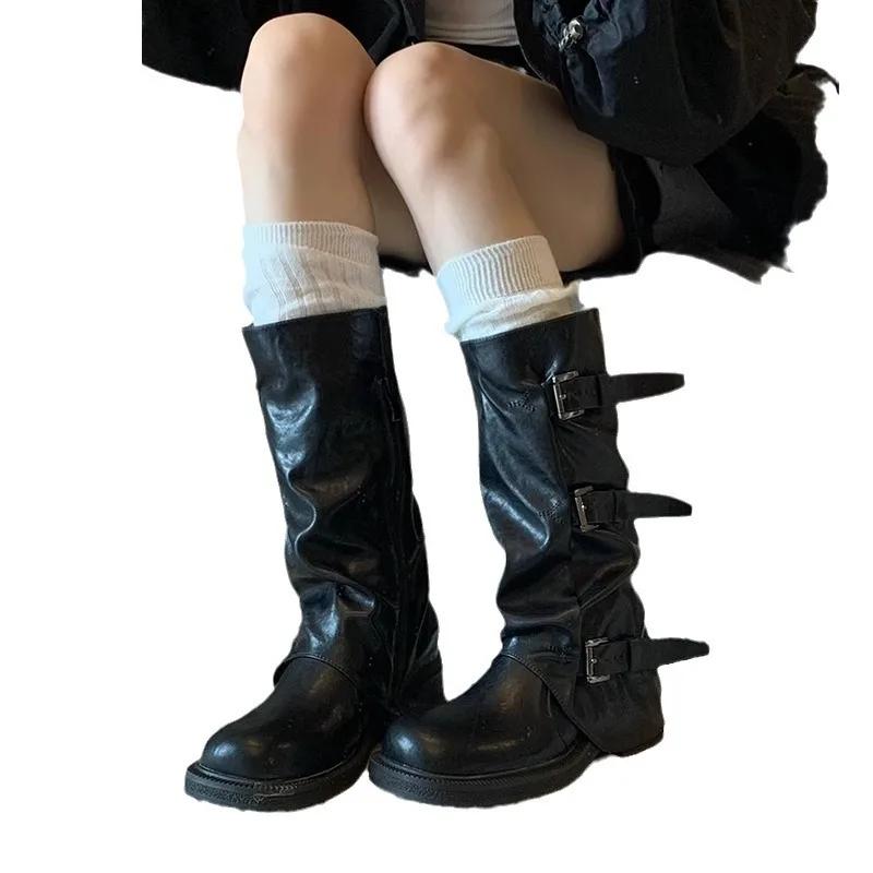 2024 Autumn Women's Knee High Boots Western Round Toe Long Boots Western Shoes Chunky Heel Platform Boots Women