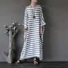 2024 Spring Ethnic-Style Mid-Length Striped Cotton Linen Dress for Women