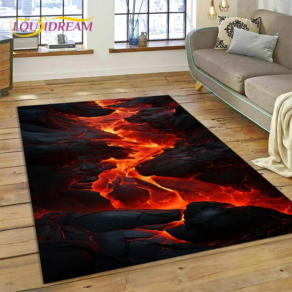 3D Volcano Lava Magma Carpet Rug for Bedroom Living Room Home Sofa Decoration,Children Game Large Decor Floor Mat Non-slip Gift