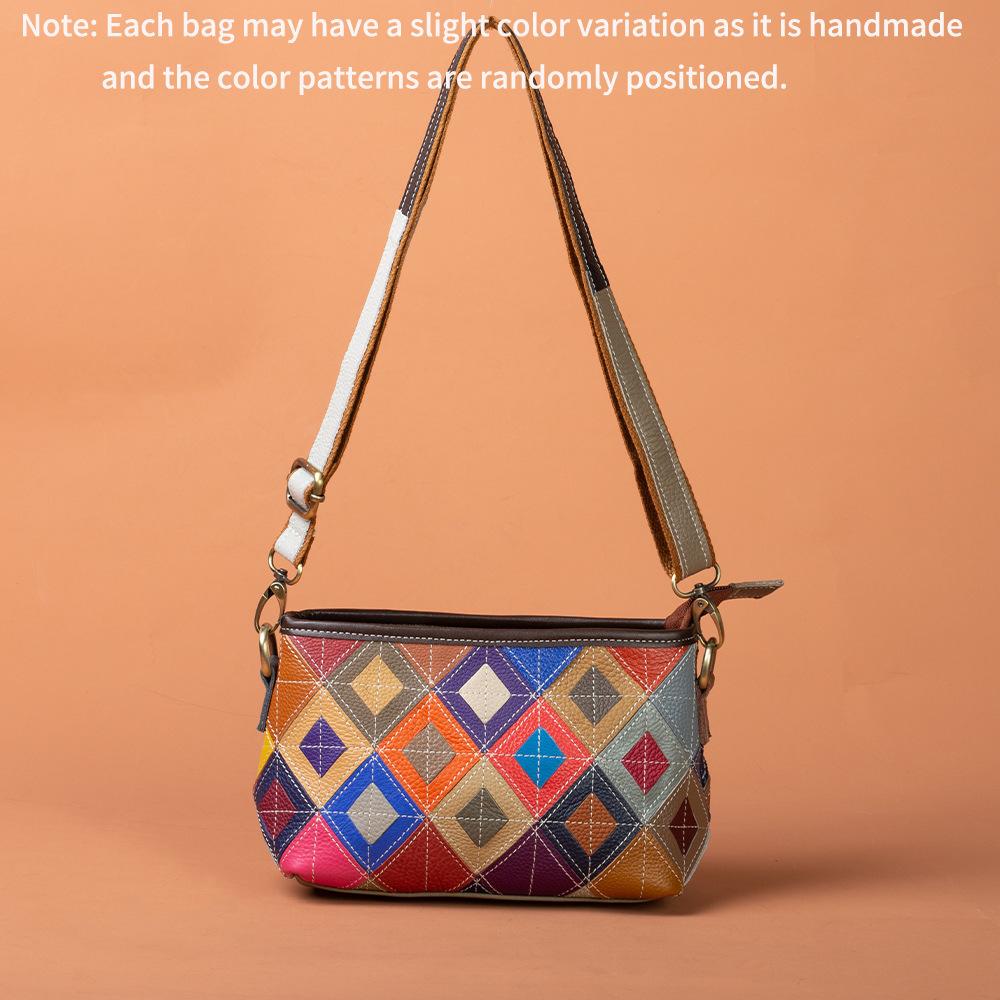 

Vintage Niche First-Layer Cowhide Leather Women S Bag, Underarm Bag, Handmade Bohemian Contrasting Color Single Shoulder Small Messenger Bag